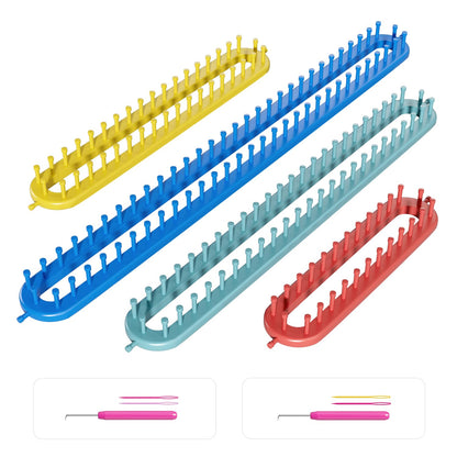cureder Knitting Loom Long Knitting Loom Kit- Set of 4 Plastic Looms Knitting with 2 Knitting Yarn Loom Needle and 2 Plastic Loom Pick, Fit Craft Kit Tool for Giveaways Souvenirs, Gifts