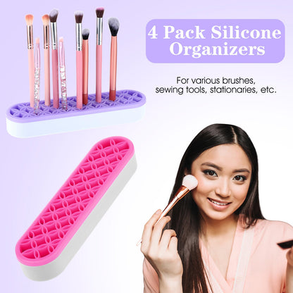 Pafeooui 4 Pcs Silicone Makeup Brush Holder, Multipurpose Cosmetic Organizer, Pen Holder for Desk, Storage Box, Sewing Tool, Beauty Tool, Scissors, Toothbrush Holders