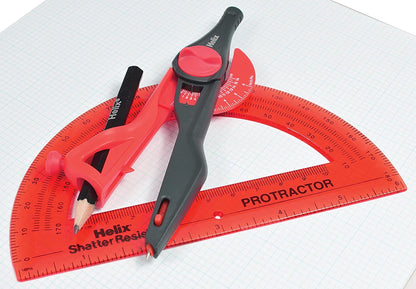 Helix Geometry Tool Set – Locking Compass, Protractor, and 360° Angle & Circle Maker with Integrated Templates – Precision Drawing & Measuring Kit for Students and Professionals
