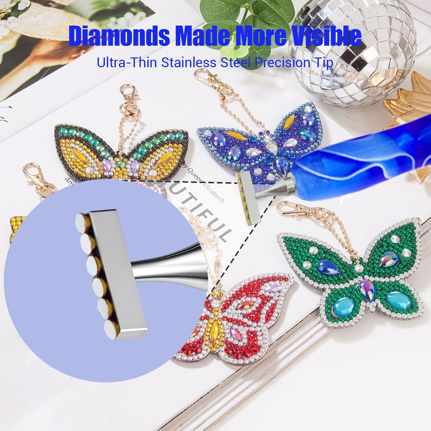 Huanlys Diamond Art Pens Tools Diamond Painting Accessories Kits with Screw Steel Rose Gold Metal Tip Nibs Placers Roller Tool Accessories (Blue Silver 6)