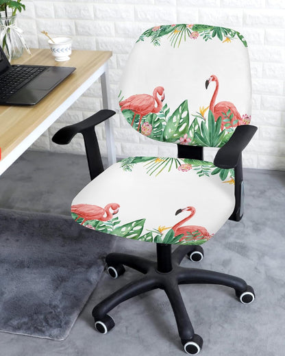 Summer Flamingo Office Chair Cover, Stretchable Computer Chair Seat Cover, Green Botanical Tropical Plants Slipcovers
