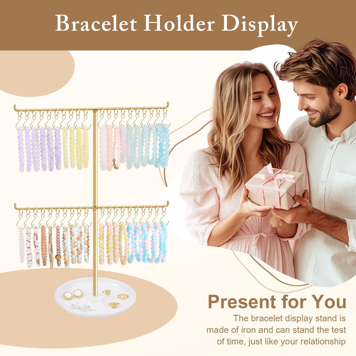 OAOLEER Bracelet Holder Display, Gold Jewelry Holder with 40 Movable Hooks Bracelet Stand Organizer, Jewelry Display Stand for Necklaces Bangles (2 Tier)