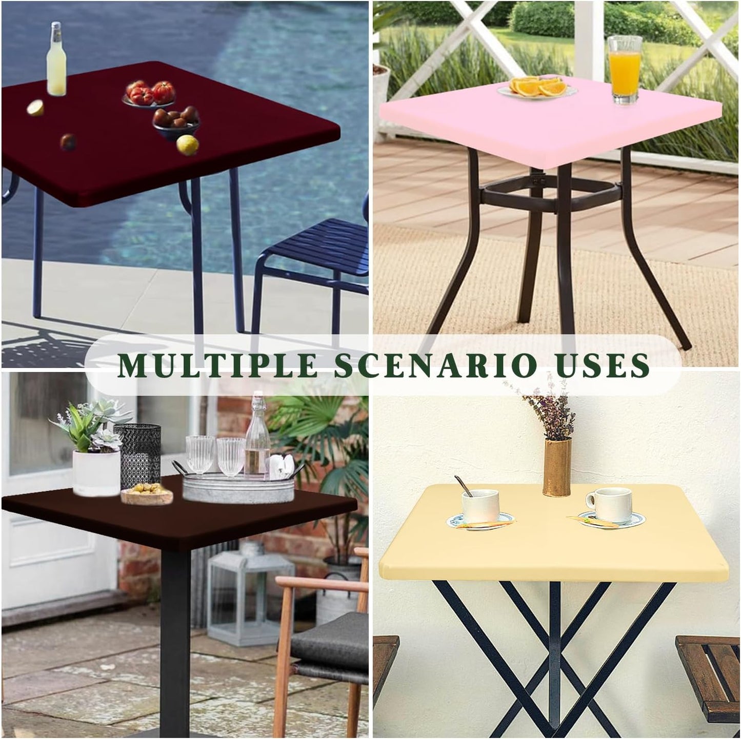 4 Pack 48 48 Inches Square Fitted Tablecloth for x Card Tables Waterproof Stretch Washable Folding Indoor and Outdoor