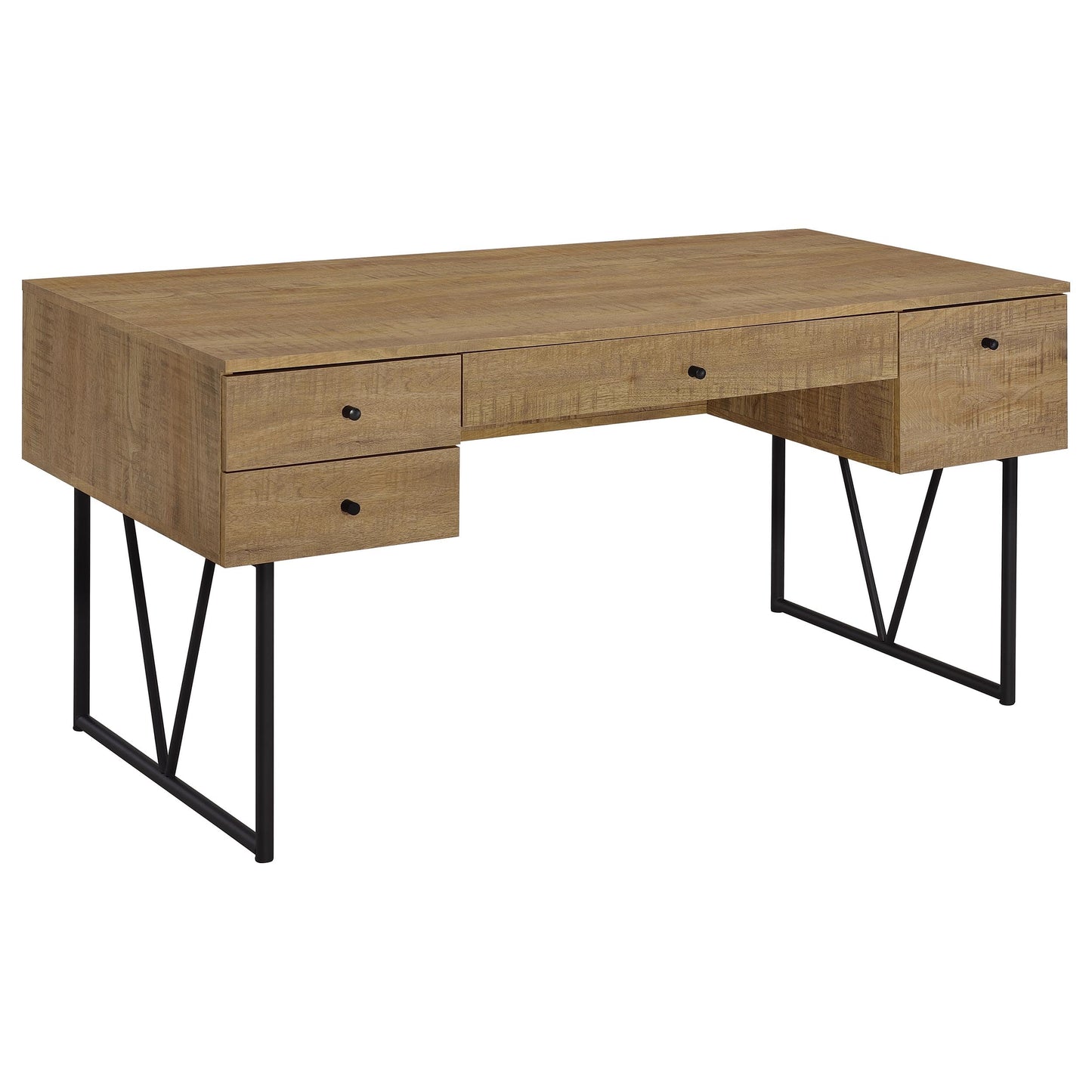 Coaster Home Furnishings - Analiese - Wood - 4-Drawer Writing Desk with Metal Legs, and V-Bracing Profile - Home Office - 63-Inch - Mango - 801851