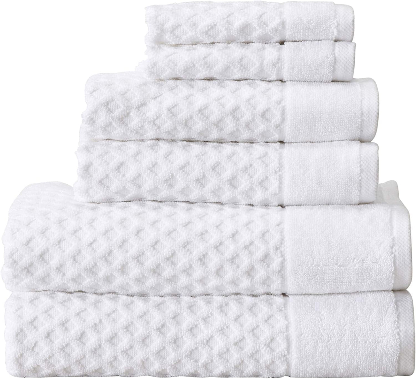 79446 Set, 6 Set, 2 2 2 Simpli-Magic Diamond Bath Towels Piece Bath Towels, Hand Towels, Washcloths, White