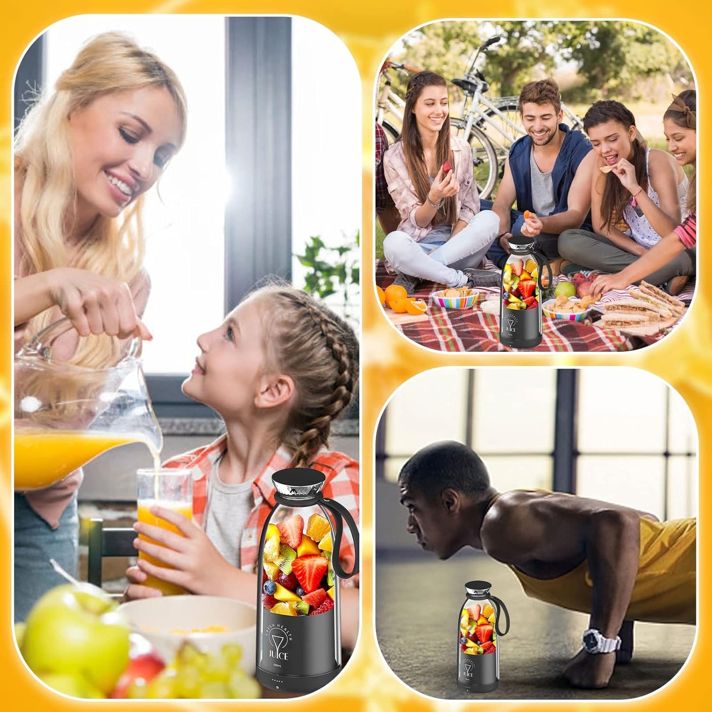 Portable Blender, 500ML Personal Blender for Shakes and Smoothies, USB Rechargeable with Six Blades for Travel