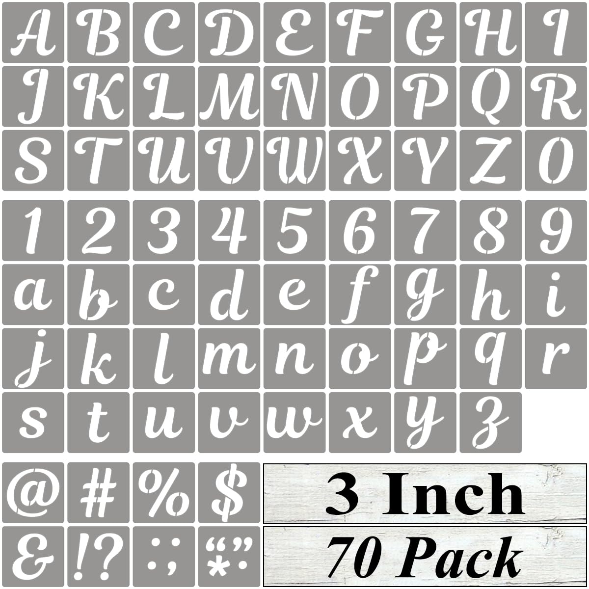 REOLAN 3 Inch Letter Stencils for Painting - 70 Pack Alphabet Letter and Number Stencil Templates with Signs for Painting, Reusable Cursive Alphabet Stencils for Chalkboard Wood Crafts & Wall Decor