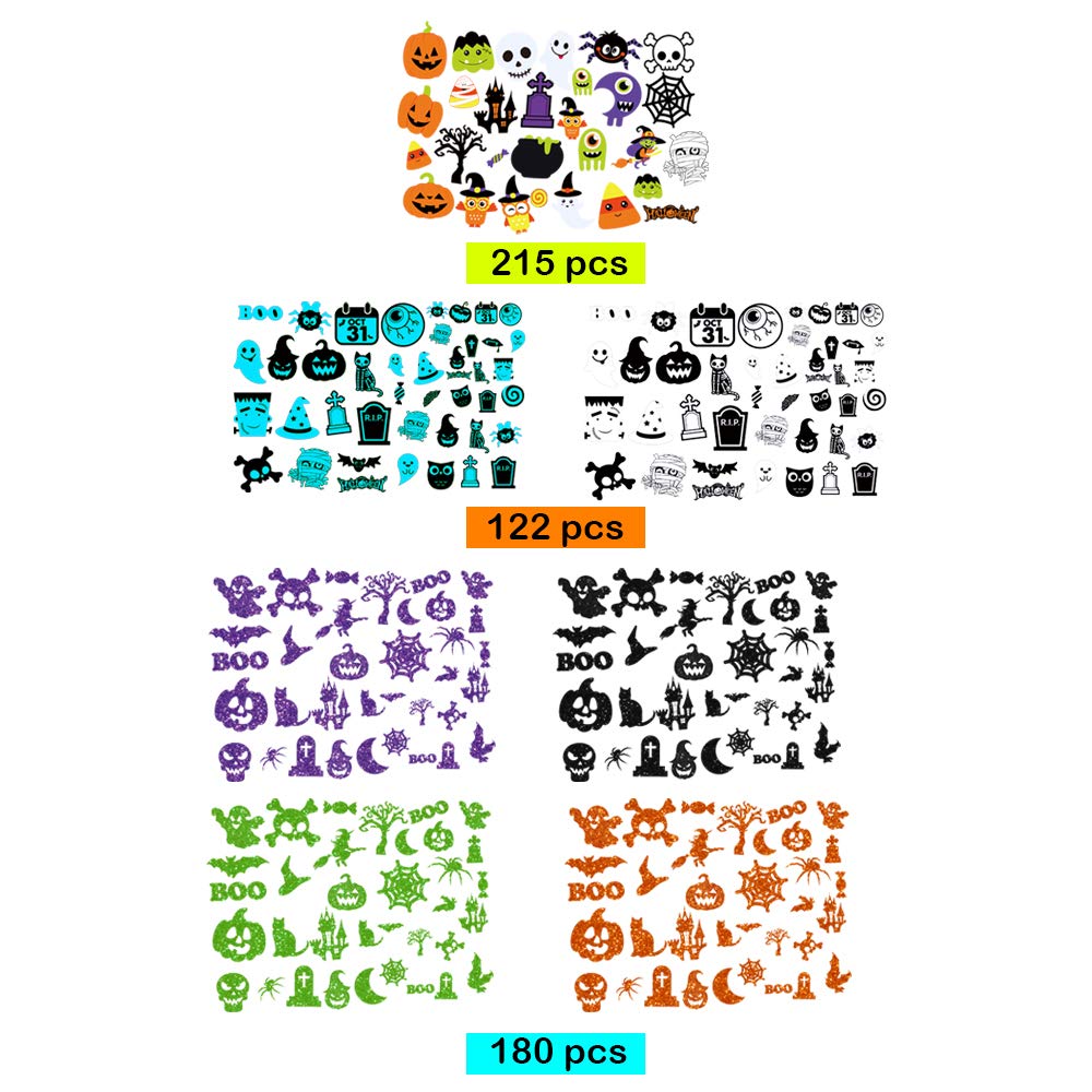 Winlyn 517 Pcs Bulk Foam Halloween Prints Stickers Self-Adhesive Pumpkins Jack-O'-Lantern Ghost Witch Bats Monster Stickers 1" 1.5" 2" Embellishments for Kids Craft Favors Rewards Halloween Decoration