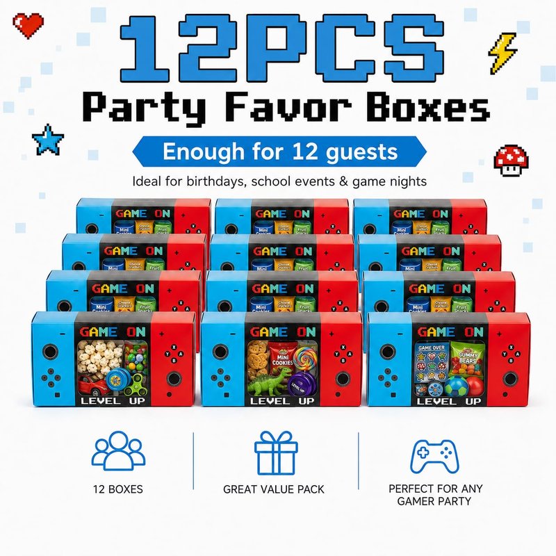 Sahjzk 12PCS Video Game Party Favor Boxes with Clear Window | Gamer Goodie Boxes for Kids Birthday Supplies | Gaming Themed Treat Boxes for Candy & Toys | Party Decorations & Gifts