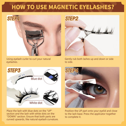 QUEWEL Magnetic Eyelashes 1 Pair Reusable Magnetic Eyelashes with Applicator No Glue Needed Eyelashes Cat Eye Natural Look Lash Clusters Kit Easy to Wear and Remove(B05)