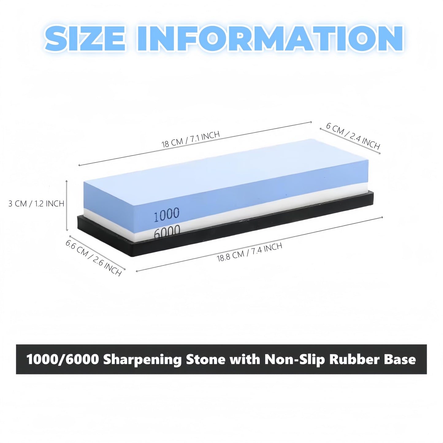 1000/6000 Grit Whetstone Knife Sharpening Stone, Bellairis Portable Knives Sharpener Waterstone with Non-Slip Rubber Base for Kitchen, Outdoor, Afilador de Cuchillos de Cocina