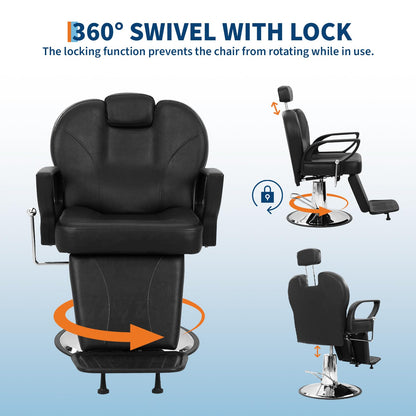 GarveeLife Heavy Duty Barber Chair for Hair Stylist, 360° Swivel Hydraulic Reclining Salon Chair with Adjustable Headrest & Pump, Shampoo Chair for Beauty Spa & Tattoo Artists, Max Load 330 Lbs