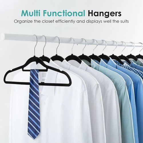 DUDUCOFU Velvet Hangers - Non-Slip Felt Clothes Hangers, 30 Pack Black Slim Design with 360° Swivel Hook