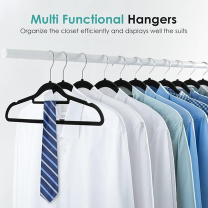 DUDUCOFU Velvet Hangers - Non-Slip Felt Clothes Hangers, 30 Pack Black Slim Design with 360° Swivel Hook