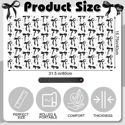Teenyyou Coquette Bow Makeup Mat for Vanity Top Protector Back to School Gift 31.5" X15.7" Dual Side Leather Desk Mouse Pad Girly Waterproof Nonstick Dressing Vanity Cover for Women Home Office
