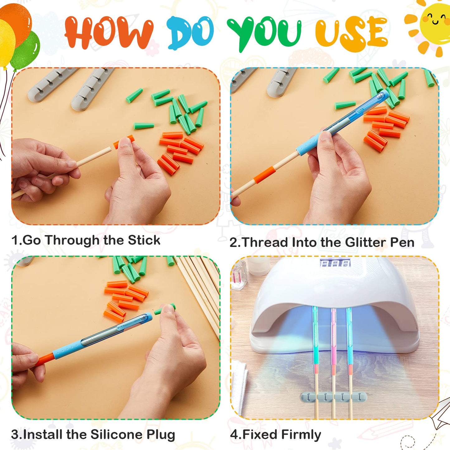 Teling 46 Pcs UV Epoxy Glitter Pen Holder Stand Turner Accessories with Nonstick Sleeves Silicone Pen Plugs Wooden Dowels Rods for DIY Craft Enthusiast
