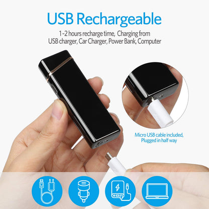 Lighter, Electric Arc Lighter USB Rechargeable Windproof Flameless Lighter Plasma Lighter with Battery Indicator (Upgraded) for Fire, Cigarette, Candle - Outdoors Indoors