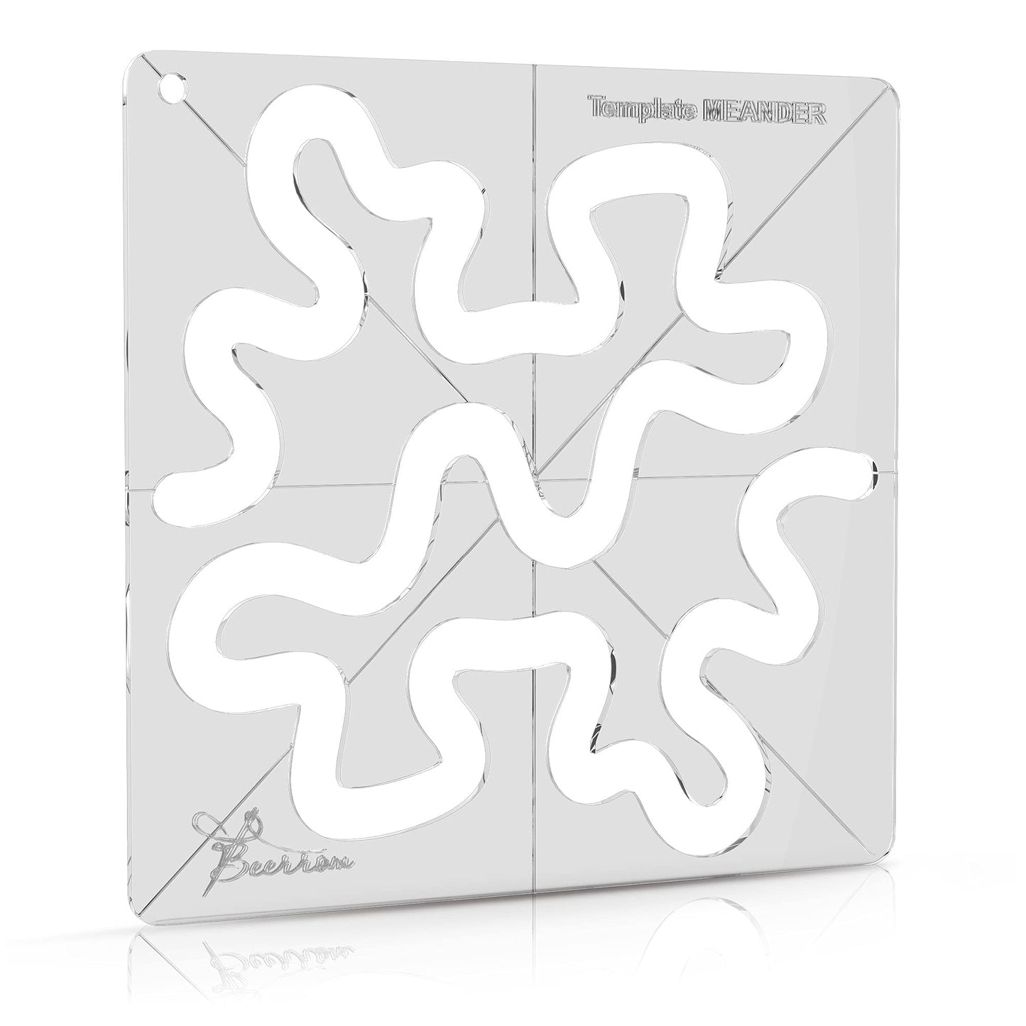 Meander Quilting Ruler Template for Sewing Machine, 4mm Transparent Acrylic 8x8 inch, Edge-to-Edge Free Motion Quilting, Stippling & Patchwork, Beginner-Friendly
