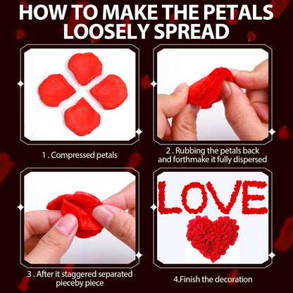 Audab Rose Petals and Candles Set for Romantic Decorations, 48 Romantic Candles with 4000 Fake Rose Petals for Special Night, Hotel Room, Date Night, Bedroom, Valentine's Day Decorations