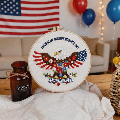 BBLYBD 4th of July Embroidery Kit, 4 Set Patriotic Cross Stitch Craft Kits for Beginners with Pre-Printed Embroidery Fabric, Hoops, Step-by-Step Instructions, Color Threads & Needles (Red White Blue)