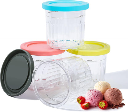 4 16oz NC301 NC300 NC299AMZ LP Pcs Ice Cream Pints Containers and Lids, Cups Compatible with Series Creami Makers