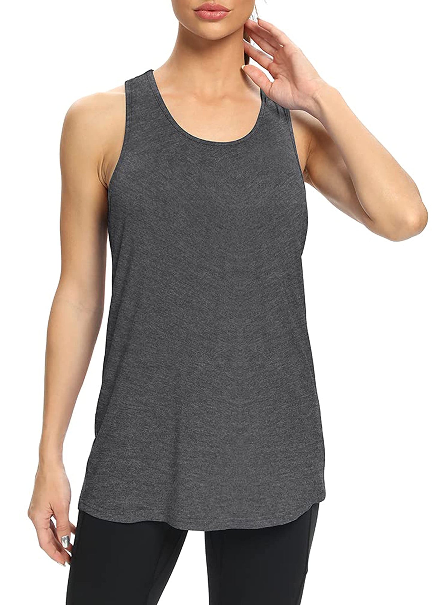 Bestisun Womens Yoga Workout Tops Long Sports Clothing Athletic Wear Gym Exercise Clothes Heather Gray XL