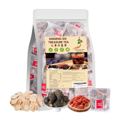 Kidney Tea Ginseng Six Treasure Tea for Kidney Health, Herbal Chinese Traditional Ginseng Five Treasures Natural Detox Formula, Corn-Fiber Teabag for Men & Women (30 Teabags)