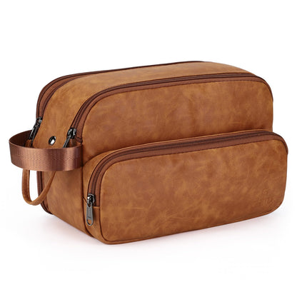 Estour Toiletry Bag for Men, Travel Toiletry Bag Travel Essentials, Dopp Kit Water-resistant Shaving Bag, Bathroom Bag Toiletries Organizer, Brown(PU Leather)