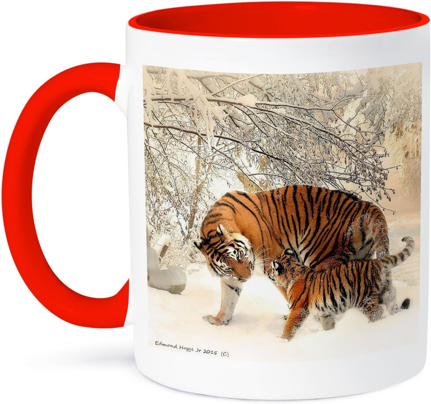 3dRose mug_214340_5 "Siberian Tiger and Cub" Two Tone Mug, Red, 11 oz
