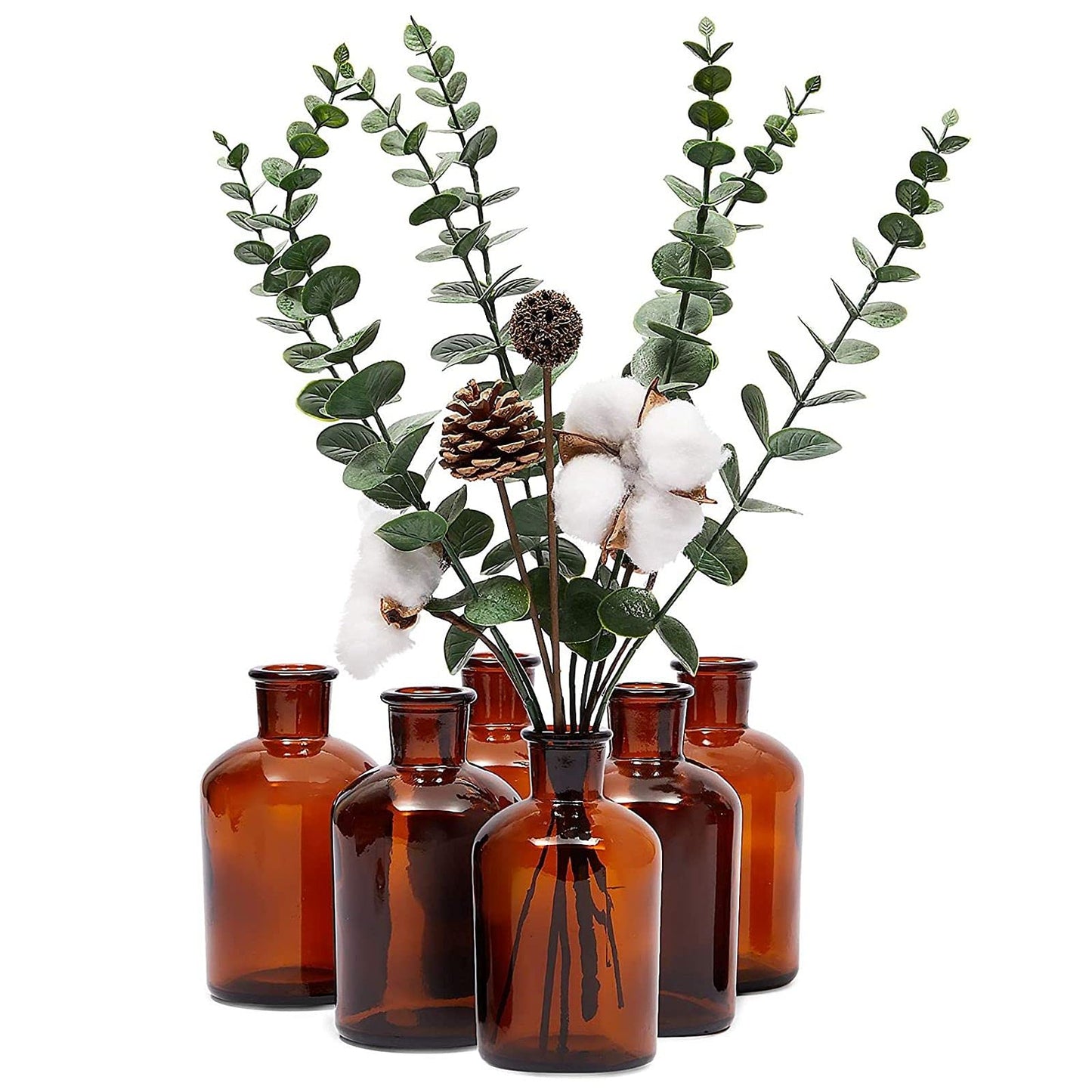 Farmlyn Creek 6 Pack Small Glass Vases for Centerpieces, Amber 7.5 oz Propagation Jars for Flowers, Table Centerpieces, Apothecary, Home Decor (2.8 x 5 in)