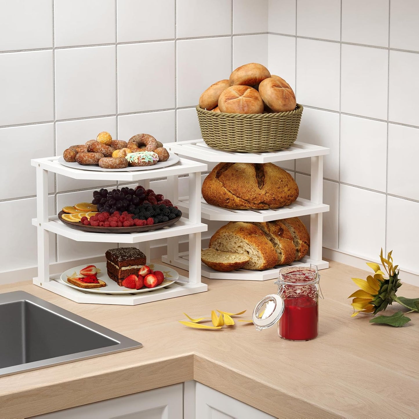3 Shelf(2 Pack),Dish Countertop VERTORGAN Tier Bamboo Corner Drying Rack,Plate Organizer,Kitchen Spice Rack