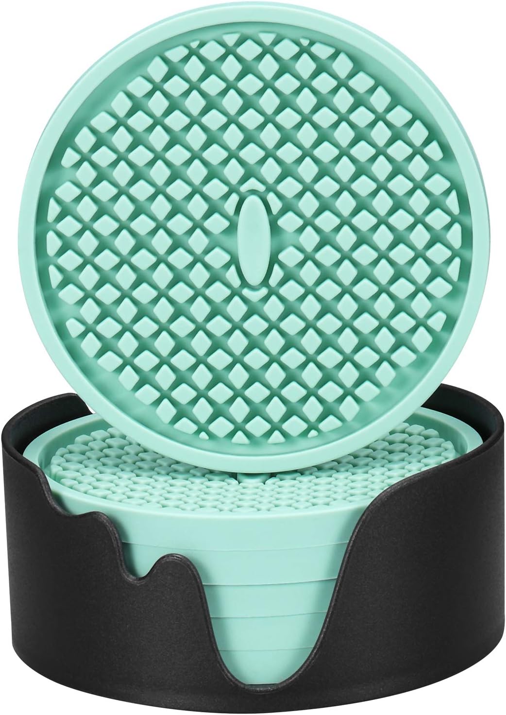 ME.FAN Thickened Silicone Coasters [6 Pack] with Holder - Non-Slip Cup Mat, Prevents Furniture Damage (Peppermint Green)