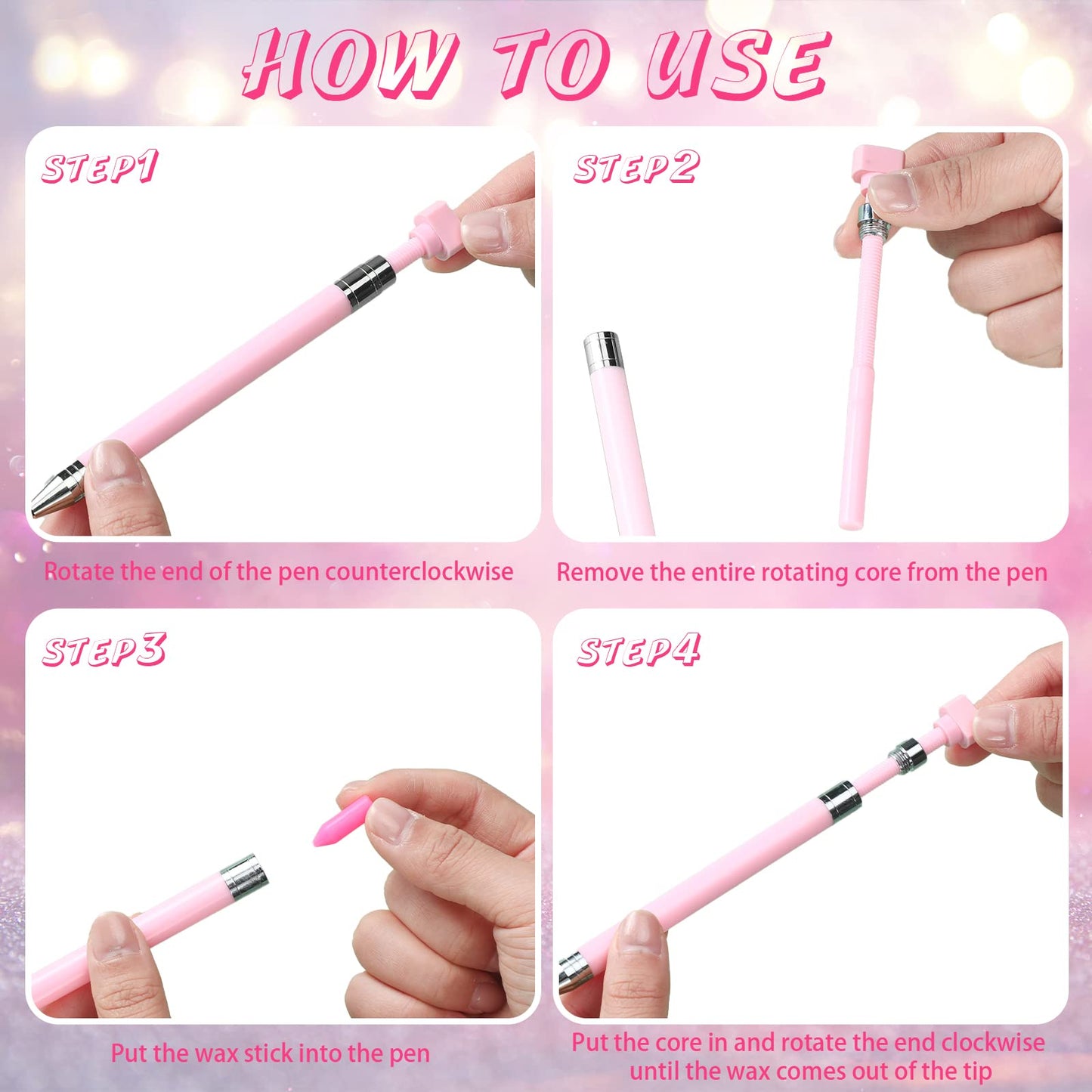 Jutom 2 Pack Diamond Painting Pens with 40 Replacement Wax Pink Wax Diamond Art Accessory with Protective Case Art Pen Tool for Nail DIY Painting Craft Gem(Solid)