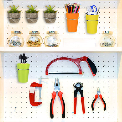 Patelai 6 Set Pegboard Bins with Rings, Pegboard Accessories Cups Holder Organizer Baskets Hooks Kit for Art and Craft Supplies Storage (Blue, Yellow, Green, Rose Red, Orange, Purple)
