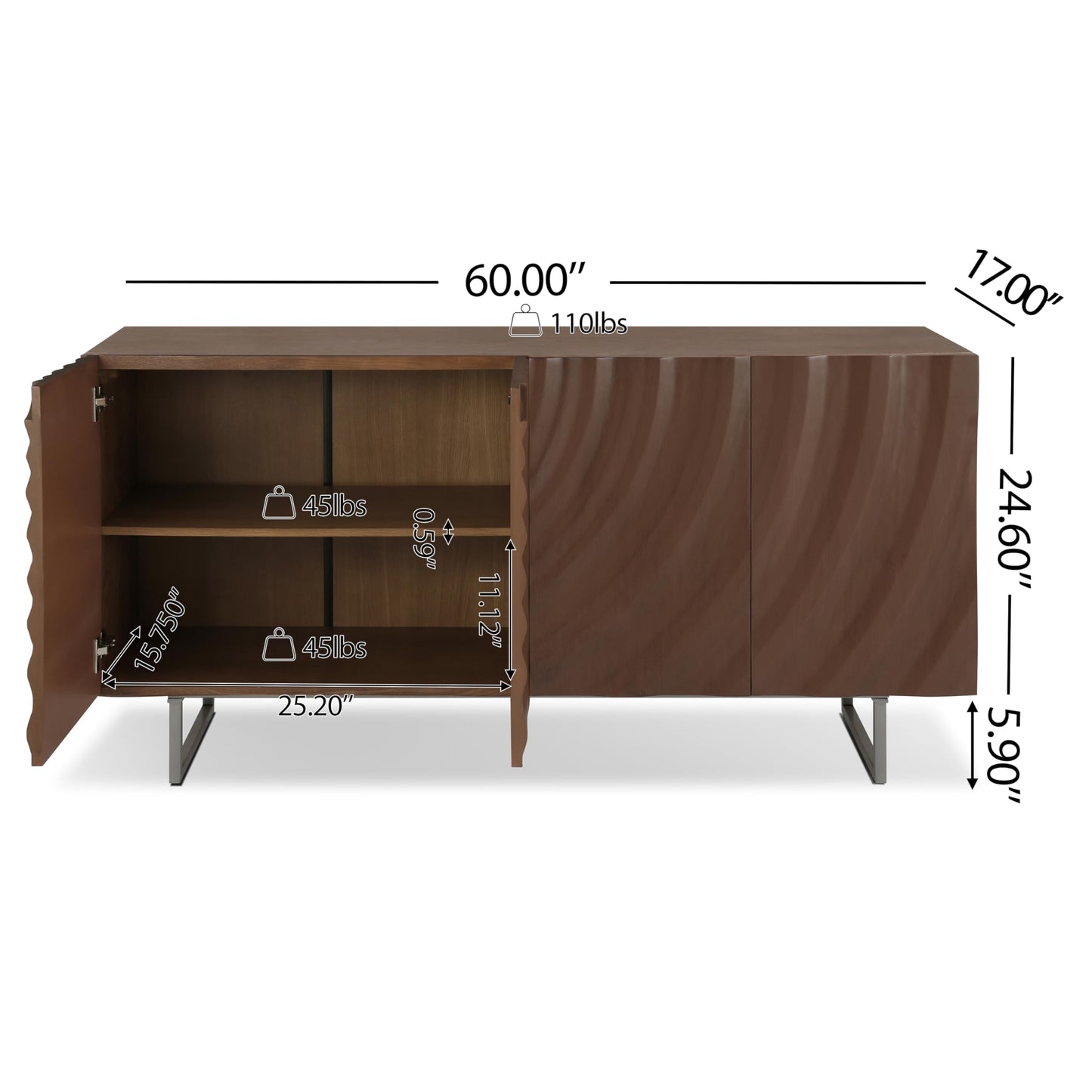 Christopher Knight Home Payton Modern Minimalist Wooden Storage Sideboard, Living Room Cupboard with Shelves, Dining Room/Kitchen Buffet Cabinet, Entryway Display Table, Home Office Credenza, Brown