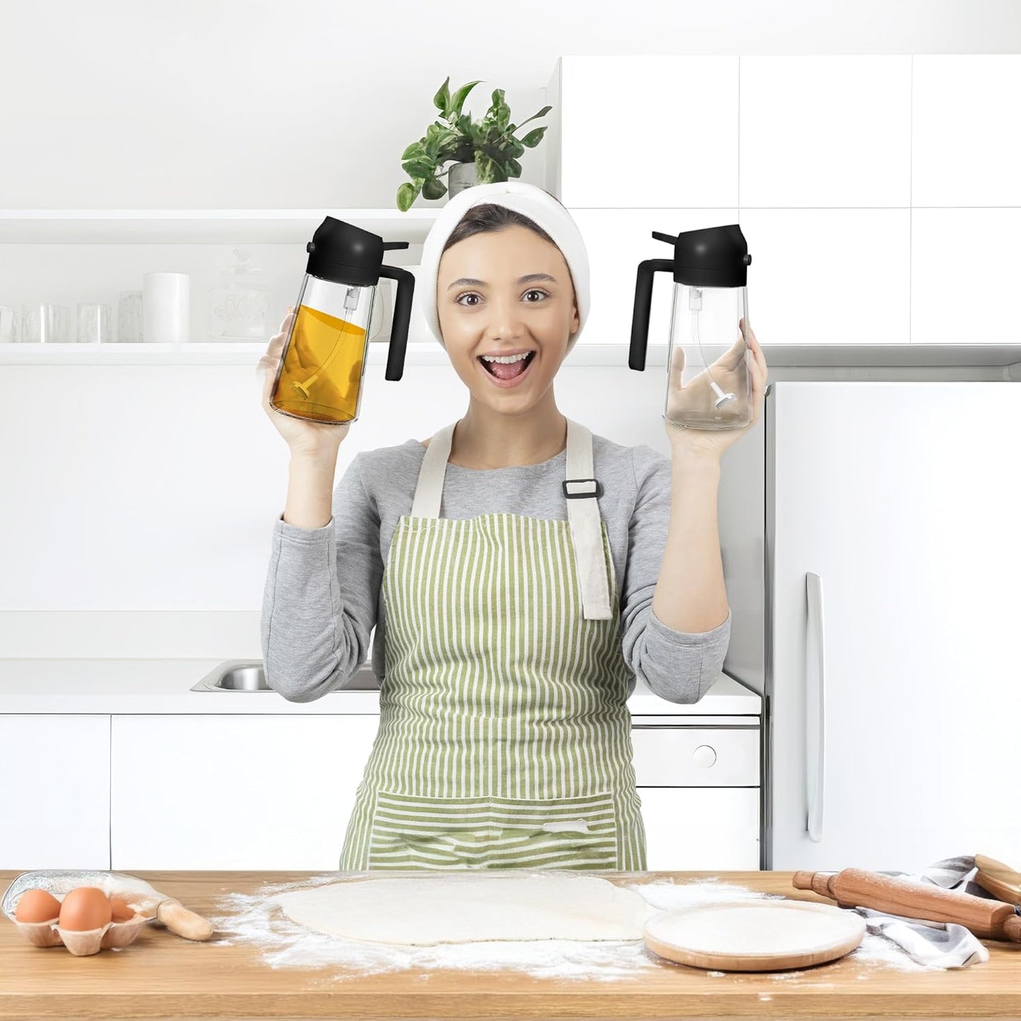 Oil Dispenser for Kitchen, 2 in 1 Oil Sprayer and Dispenser Spray Bottle, 16oz/470ml for Cooking, Barbecue, Salad