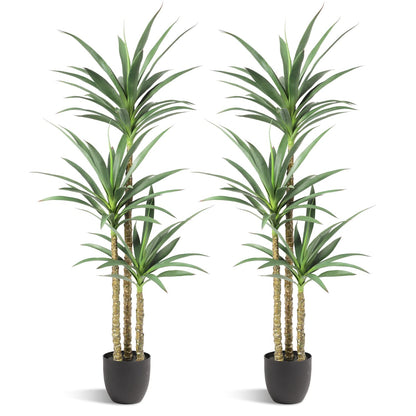 Waoops Artificial Tree 5.3Ft Faux Agave Plant with 3 Heads in Plastic Pot Fake Tree for Home Decor Indoor or Outdoor Office Decoration Housewarming Gift