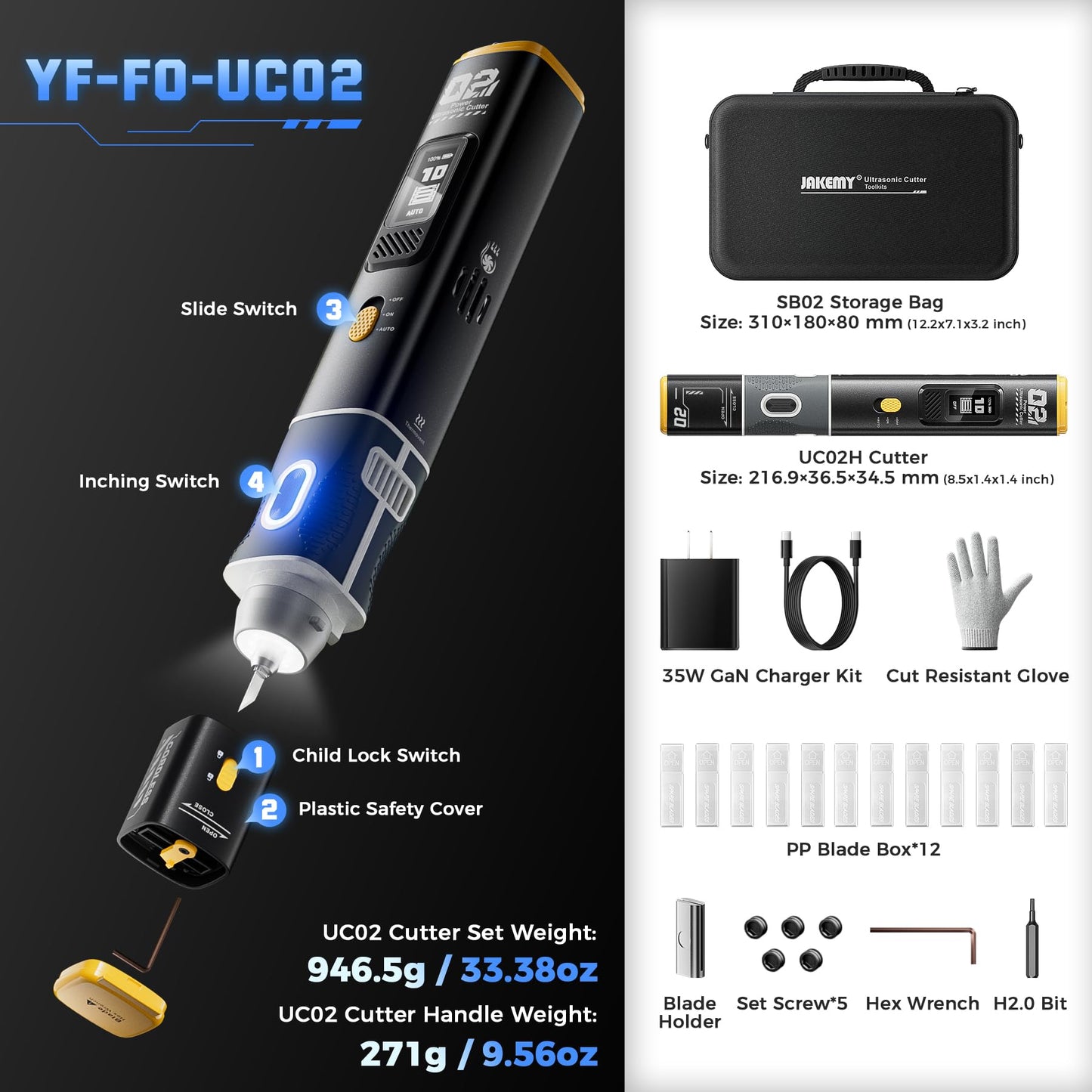 JAKEMY Cordless Ultrasonic Cutter, Micro Fan/3 Cutting Modes, 2 In 1 Wireless Ultrasonic Cutting Tool Knife, Portable 35W Hot Knife for Plastic Cutting/Modelmaking/Woodcarving/Grinding/Hobby/Craft DIY