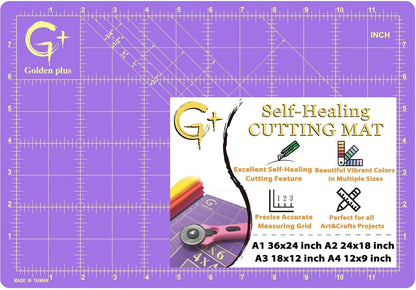 G+ Self-Healing Cutting Mat - True A4 9 x 12" (9 x 13" Full) Inches Purple/Black ; Self-Healing Double-Sided Durable Non-Slip Cutting Board for Crafts, Sewing, Fabric, Modeling and All Arts Projects