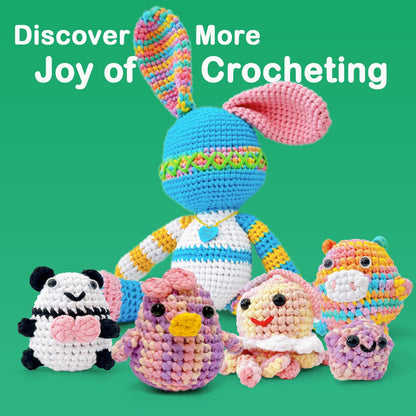 FREEASYFAR 4x50g Beginner Crochet Yarn for Crocheting and Knitting; Beginner Easy Yarn kit with Tool Set (Rainbow+Strawberry+Lawngreen+Aqua, 4 Skein)