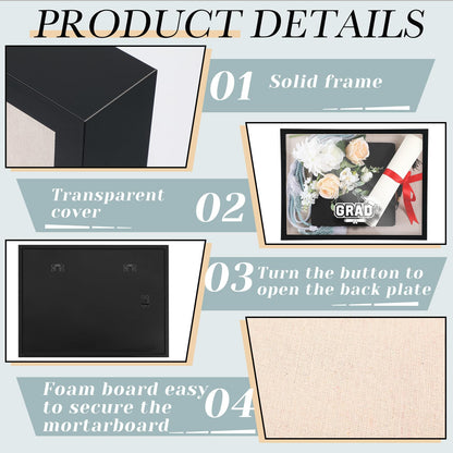Huwena Graduation Shadow Box Frame 11.8 x 15.8 Inch Black Display Case Picture Diploma Frame with Tassel Holder Graduation Keepstakes Memory Box for Cap and Gown Tabletop and Wall Display Party Gifts