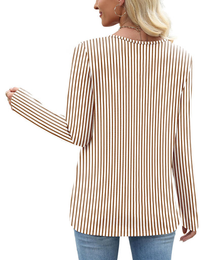 OFEEFAN Long Sleeve Shirts for Women Fall Clothes Asymmetric Square Neck Tunic Tops Decorative Buttons