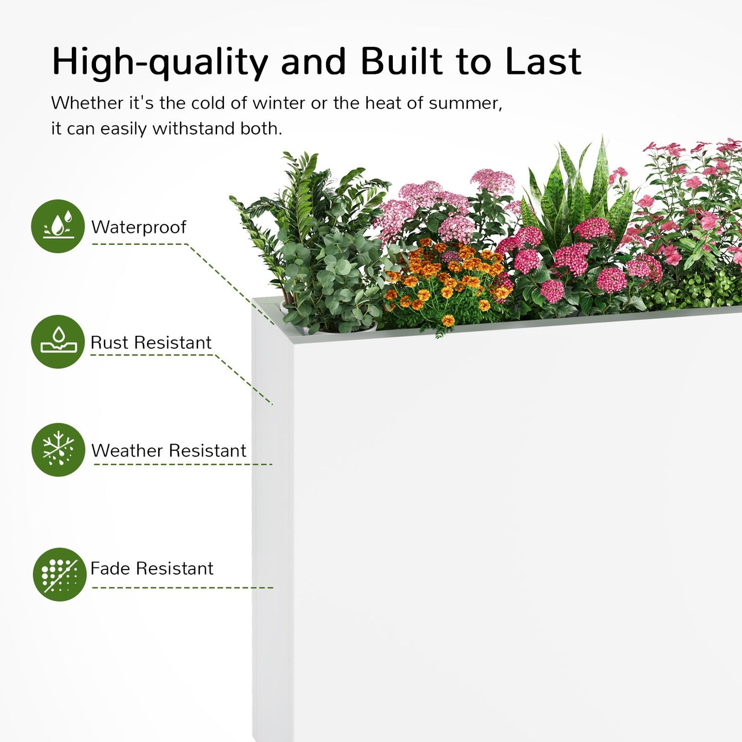 Stoog 38" Large Planters for Outdoor Plants Set of 2, Rectangular Metal Planter Box with Removable Insert Shelf, Ideal for Plants, Flowers, Vegetables, Garden, White