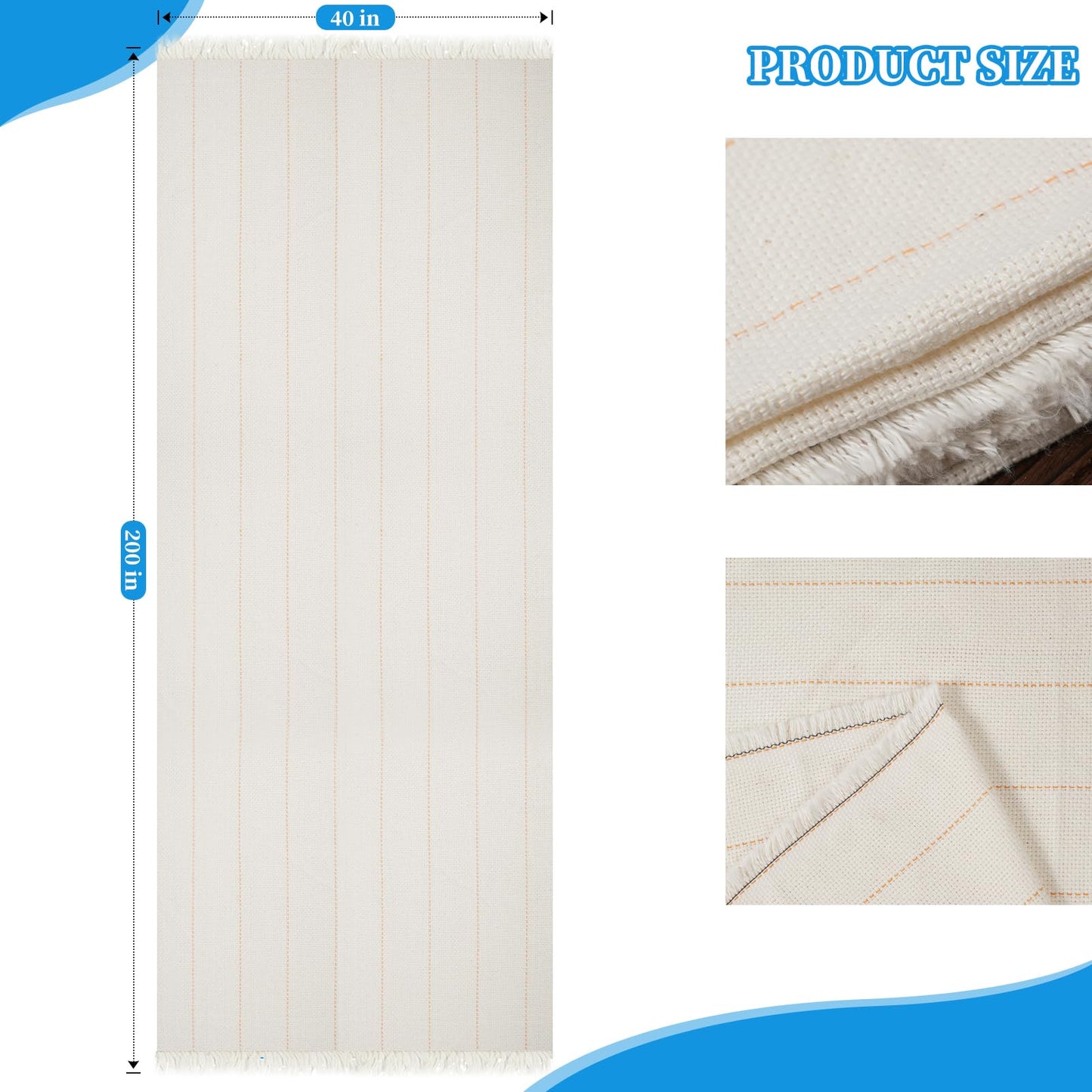 40"x200" Tufting Cloth with Marked Lines, Monks Cloth Large Overlocking Rug Tufting Fabric for Punch Needle, DIY Tuft Making