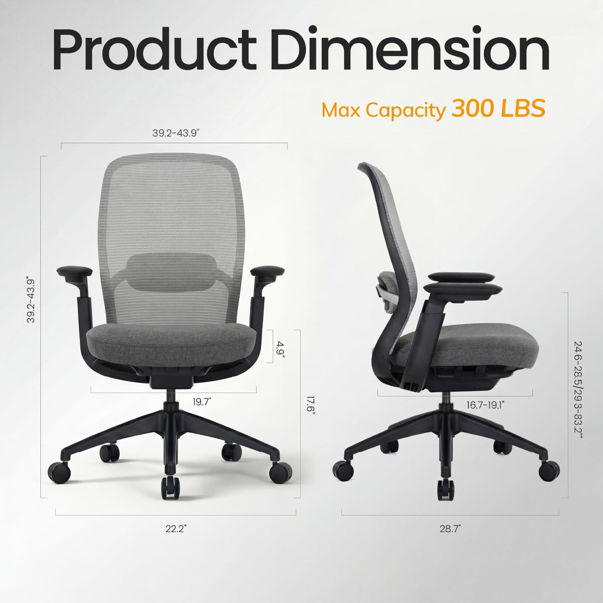 COLAMY Aether Executive Office Chair for Long Hours, One-Touch Easy Adjust Managerial Desk Chair with Levitating Seat Cushion & Pilot-Level Sync Armrests, 300 LBS Mid Back Mesh Computer Chair,Grey