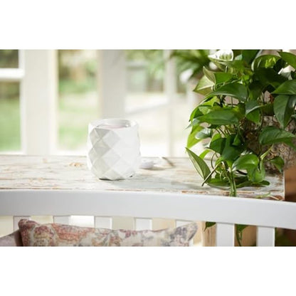 Yankee Candle Langham Collection Scenterpiece Wax Warmer with Auto Timer, White, Multi-Faceted Ceramic, 6-Foot Power Cord