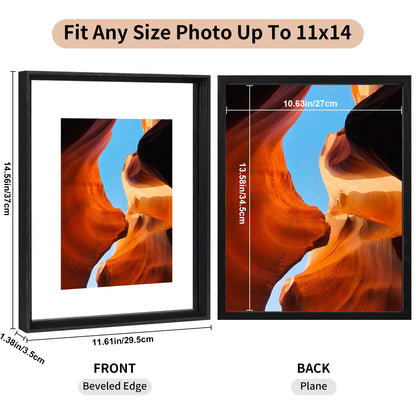 YOTINTIN 11x14 Floating Frames 2 Pack Wooden Photo Frame Double Sided Glass Picture Frame for Any Size Picture up to 11x14, Wall Mount or Tabletop Displays, Double-edged Frames, Black