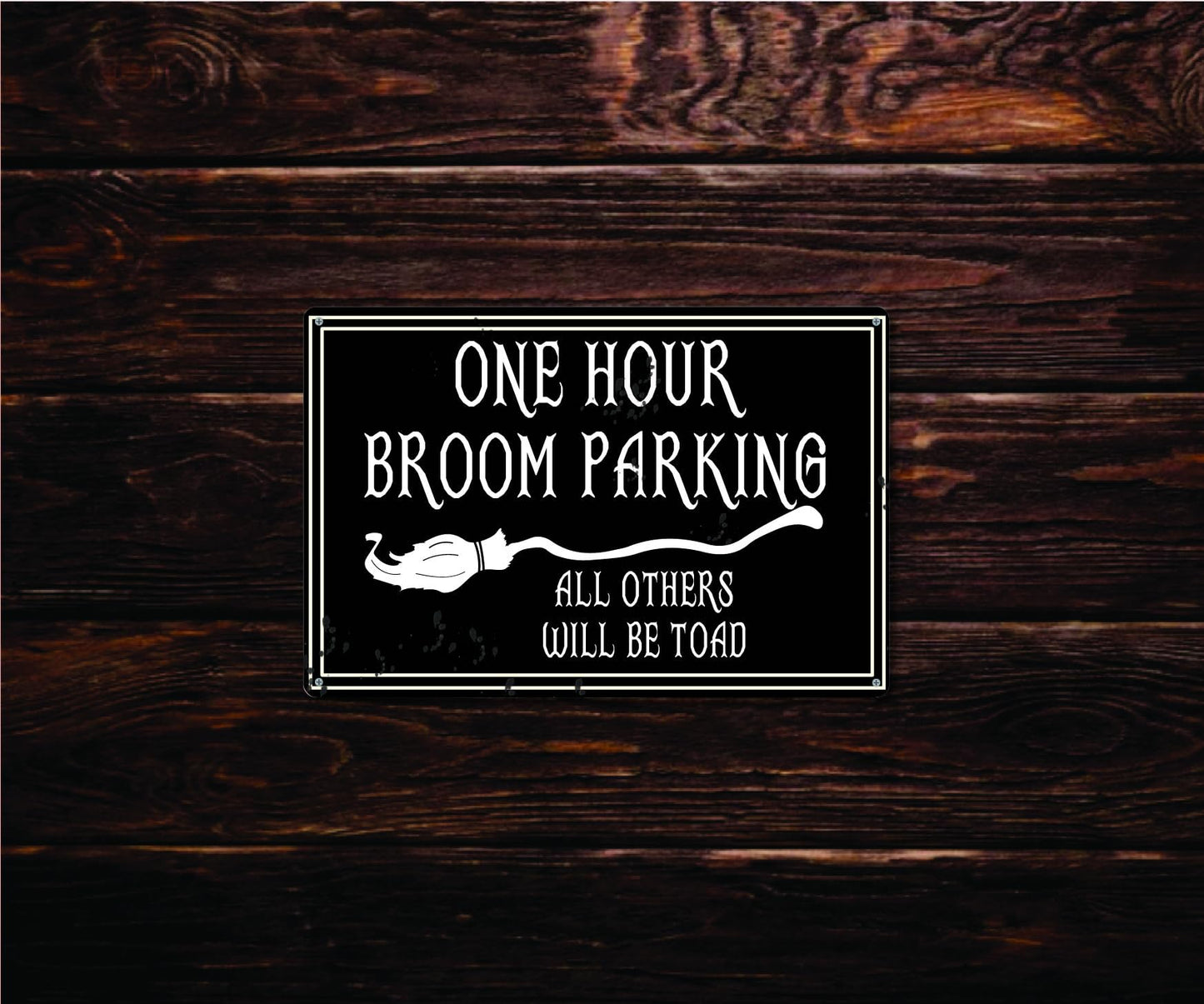 One Hour Broom Parking 12" x 8" Tin Sign Halloween Theme Home Fall Decor Wall Decoration