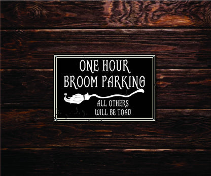 One Hour Broom Parking 12" x 8" Tin Sign Halloween Theme Home Fall Decor Wall Decoration