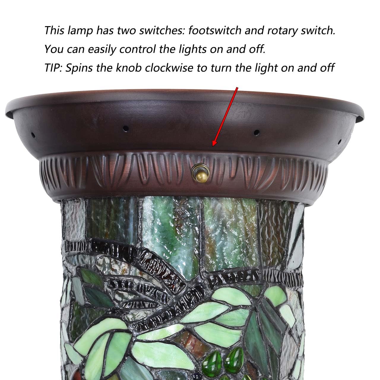 Bieye L10769 Grape Vine Tiffany Style Stained Glass Pedestal Floor Lamp for Decorating, 26 inches Tall